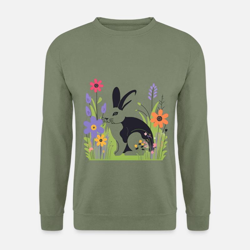 Lapin dans la prairie avec des fleurs - Sweat-shirt Unisexe - vert militaire