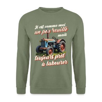 Tracteur ancien agriculteur humour vieux tracteurs - Sweat-shirt Unisexe - vert militaire - Devant - Alina (178cm) & Michal (187cm)