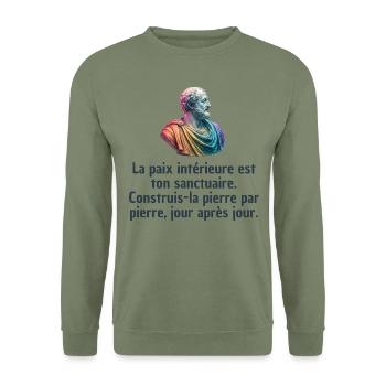 T-shirts Stoïcisme : L'inspiration à portée de soi - Sweat-shirt Unisexe - vert militaire - Devant - Alina (178cm) & Michal (187cm)