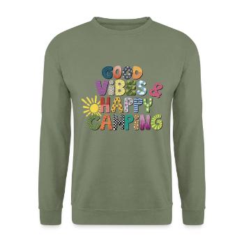 Happy Camping - Unisex Pullover - Armeegrün - Vorne - Alina (178cm) & Michal (187cm)
