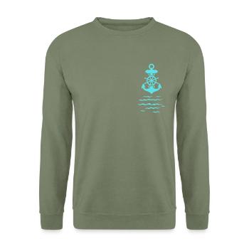 blauer Anker im Meer - Unisex Pullover - Armeegrün - Vorne - Alina (178cm) & Michal (187cm)