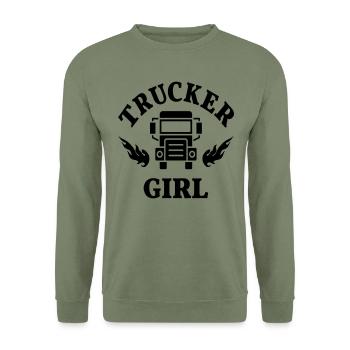 Trucker Girl Truck Truckerin Berufskraftfahrerin - Unisex Pullover - Armeegrün - Vorne - Alina (178cm) & Michal (187cm)