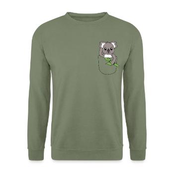 Koala in Brusttasche – süßes Tierdesign - Unisex Pullover - Armeegrün - Vorne - Alina (178cm) & Michal (187cm)