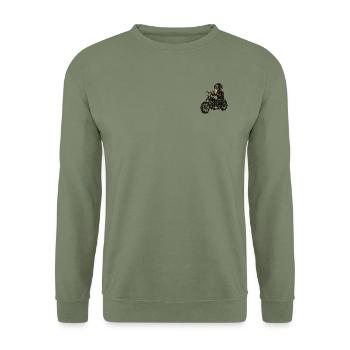 Biker-Affe - Unisex Pullover - Armeegrün - Vorne - Alina (178cm) & Michal (187cm)