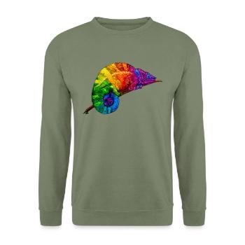 Regenbogenchamaeleon - Unisex Pullover - Armeegrün - Vorne - Alina (178cm) & Michal (187cm)