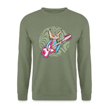 chat rock star - Sweat-shirt Unisexe - vert militaire - Devant - Alina (178cm) & Michal (187cm)