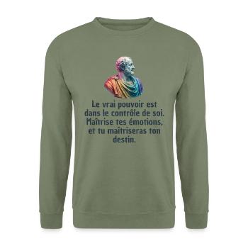 T-shirts Stoïcisme : L'inspiration à portée de soi - Sweat-shirt Unisexe - vert militaire - Devant - Alina (178cm) & Michal (187cm)