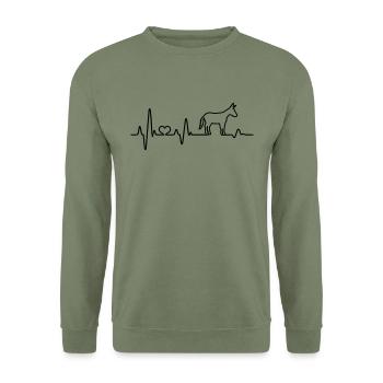 Esel Herzschlag Muli Maultier Bauernhof Tier - Unisex Pullover - Armeegrün - Vorne - Alina (178cm) & Michal (187cm)