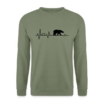 Ours ours polaire Battements de cœur EKG Pôle Nord Glace Changement climatique - Sweat-shirt Unisexe - vert militaire - Devant - Alina (178cm) & Michal (187cm)