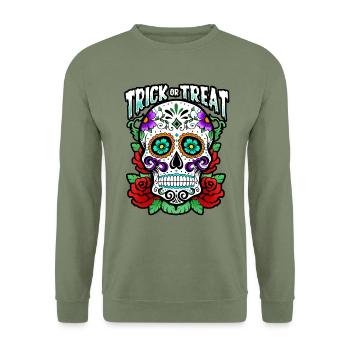 Trick Or Treat - Skull - Halloween - Sweat-shirt Unisexe - vert militaire - Devant - Alina (178cm) & Michal (187cm)