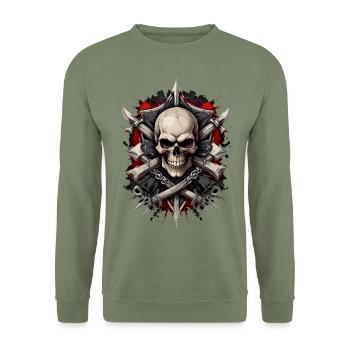 Tête de mort gothique, skull, metal, biker - Sweat-shirt Unisexe - vert militaire - Devant - Alina (178cm) & Michal (187cm)
