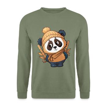 Cute panda with scarf and bobble hat. - Unisex Sweatshirt - army green - Front - Alina (178cm) & Michal (187cm)