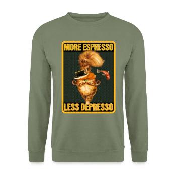 More Espresso Less Depresso - Funny Coffee Cat - Unisex Sweatshirt - army green - Front - Alina (178cm) & Michal (187cm)