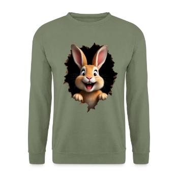 Süßer Hase guckt durch Loch - Osterhase - Unisex Pullover - Armeegrün - Vorne - Alina (178cm) & Michal (187cm)