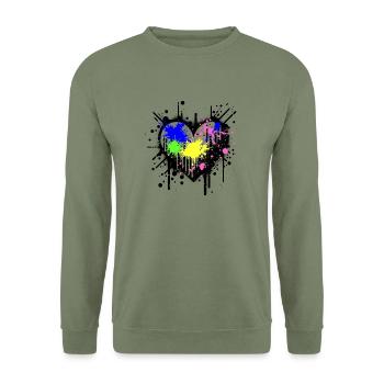 Colorsplash Heart - Unisex Pullover - Armeegrün - Vorne - Alina (178cm) & Michal (187cm)