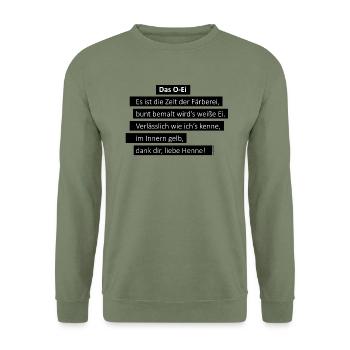 The O-Egg on Black - Unisex Sweatshirt - army green - Front - Alina (178cm) & Michal (187cm)