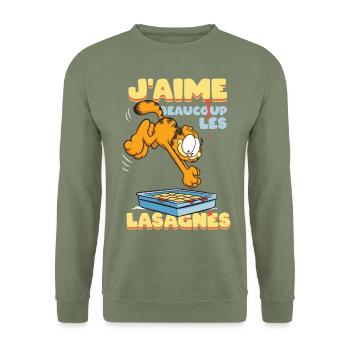 Garfield J'aime Lasagnes - Unisex Sweatshirt - army green - Front - Alina (178cm) & Michal (187cm)