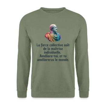 T-shirts Stoïcisme : L'inspiration à portée de soi - Sweat-shirt Unisexe - vert militaire - Devant - Alina (178cm) & Michal (187cm)