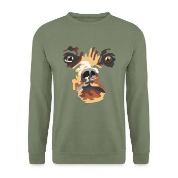 Bär Grizzly Gesicht Portrait - Unisex Pullover - Armeegrün - Vorne - Alina (178cm) & Michal (187cm)