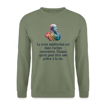 T-shirts Stoïcisme : L'inspiration à portée de soi - Sweat-shirt Unisexe - vert militaire - Devant - Alina (178cm) & Michal (187cm)