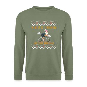 L’hiver est un entraînement pour les vrais cyclistes - Sweat-shirt Unisexe - vert militaire - Devant - Alina (178cm) & Michal (187cm)