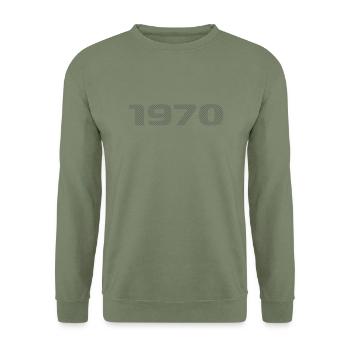 Geboren 1970 Retro Stripe Modernes Geburtstagsdesign - Unisex Pullover - Armeegrün - Vorne - Alina (178cm) & Michal (187cm)