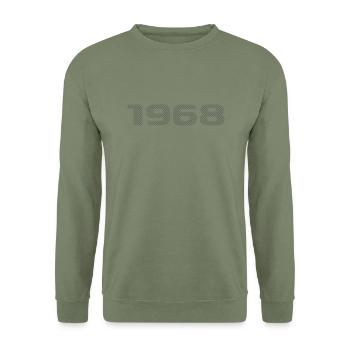 Geboren 1968 Retro Stripe Modernes Geburtstagsdesign - Unisex Pullover - Armeegrün - Vorne - Alina (178cm) & Michal (187cm)
