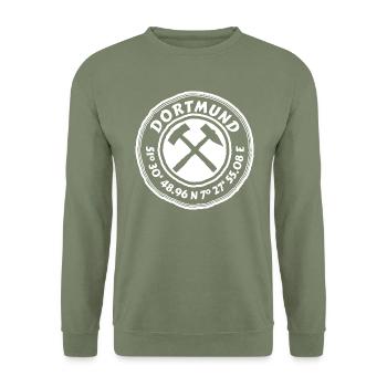 Dortmund Tasche Shirt Hoodie GPS Koordinaten - Unisex Pullover - Armeegrün - Vorne - Alina (178cm) & Michal (187cm)