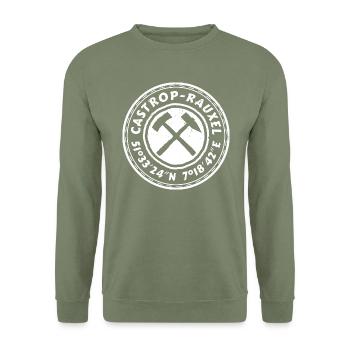 Castrop-Rauxel Tasche Shirt Hoodie GPS Koordinaten - Unisex Pullover - Armeegrün - Vorne - Alina (178cm) & Michal (187cm)