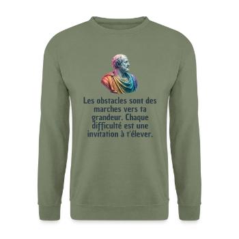 T-shirts Stoïcisme : L'inspiration à portée de soi - Sweat-shirt Unisexe - vert militaire - Devant - Alina (178cm) & Michal (187cm)