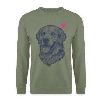 Golden Retriever – Freundlich, Treu & Herzlich - Unisex Pullover - Armeegrün - Vorne - Alina (178cm) & Michal (187cm)