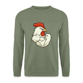 Coq à la Gym - Muscles de forme physique d'entraînement - Sweat-shirt Unisexe - vert militaire - Devant - Alina (178cm) & Michal (187cm)