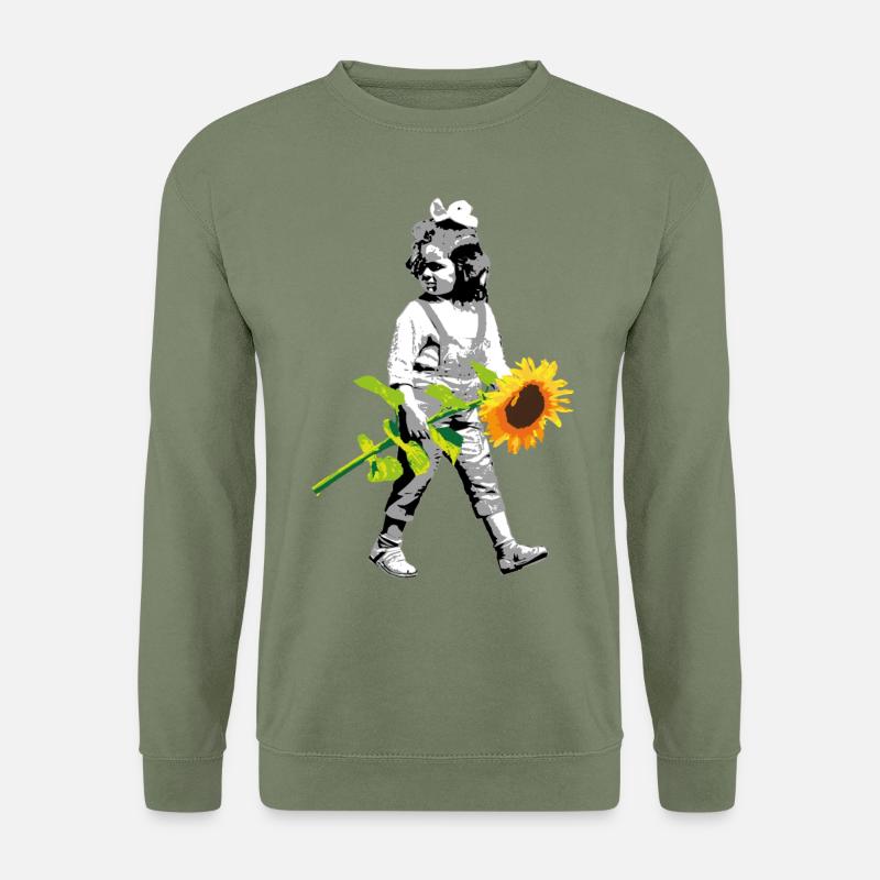 Blumenkind | Mädchen mit Sonnenblume - Unisex Pullover - Armeegrün