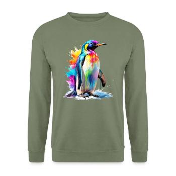 Bemalter Kaiserpinguin - Unisex Pullover - Armeegrün - Vorne - Alina (178cm) & Michal (187cm)