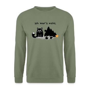 Ce n’était pas moi : Chat et son sapin de Noël - Sweat-shirt Unisexe - vert militaire - Devant - Alina (178cm) & Michal (187cm)