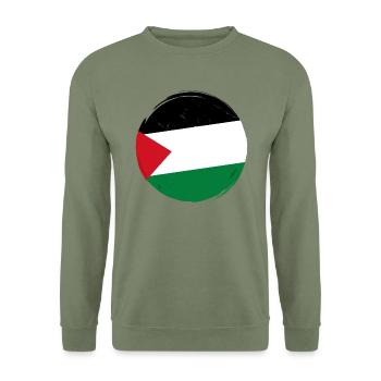 Drapeau de la Palestine rond _ Flag round in shape - Sweat-shirt Unisexe - vert militaire - Devant - Alina (178cm) & Michal (187cm)