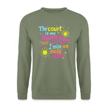 Tennis T-Shirt Hoodie Happy Place - Unisex Pullover - Armeegrün - Vorne - Alina (178cm) & Michal (187cm)