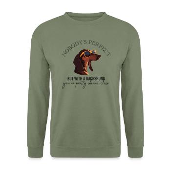 Nobodys parfait Teckel Dackel Saucisse Chien - Sweat-shirt Unisexe - vert militaire - Devant - Alina (178cm) & Michal (187cm)