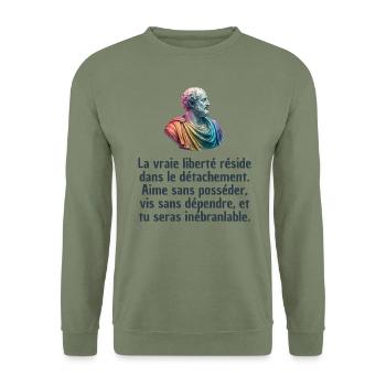 T-shirts Stoïcisme : L'inspiration à portée de soi - Sweat-shirt Unisexe - vert militaire - Devant - Alina (178cm) & Michal (187cm)
