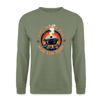 Dutch Oven Eintopf Schürze Design - Unisex Pullover - Armeegrün - Vorne - Alina (178cm) & Michal (187cm)
