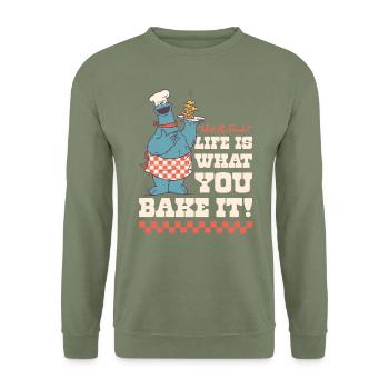 Sesame Street Cookie Monster With Lettering - Unisex Sweatshirt - army green - Front - Alina (178cm) & Michal (187cm)