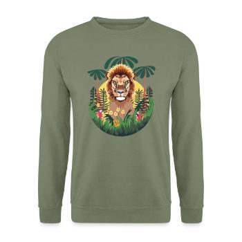Löwen-Dschungel - Unisex Pullover - Armeegrün - Vorne - Alina (178cm) & Michal (187cm)