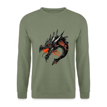 Drache - Unisex Pullover - Armeegrün - Vorne - Alina (178cm) & Michal (187cm)
