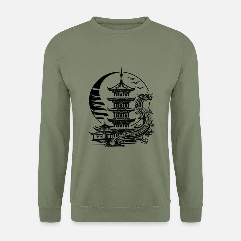 asiatische Pagode mit Drache Long - Unisex Pullover - Armeegrün