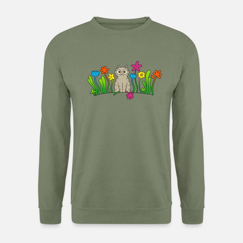 Katze mit einer blume - Unisex Pullover - Armeegrün