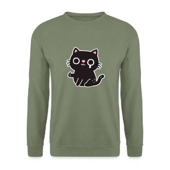 Chat noir triste sourire pouces vers le haut drôle - Sweat-shirt Unisexe - vert militaire - Devant - Alina (178cm) & Michal (187cm)