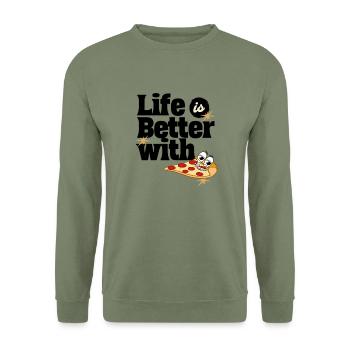 Life is Better with Pizza - Unisex Sweatshirt - army green - Front - Alina (178cm) & Michal (187cm)