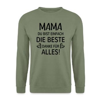 Beste Mutter Danke Mama bedanken Geschenk Herz - Unisex Pullover - Armeegrün - Vorne - Alina (178cm) & Michal (187cm)