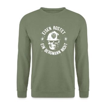 Eisen rostet, ein Bergmann nicht, Ruhrgebiet - Unisex Pullover - Armeegrün - Vorne - Alina (178cm) & Michal (187cm)