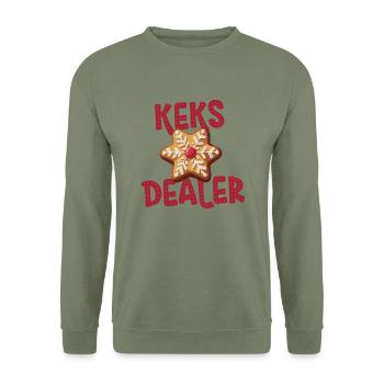 Plätzchen Weihnachten - Unisex Pullover - Armeegrün - Vorne - Alina (178cm) & Michal (187cm)